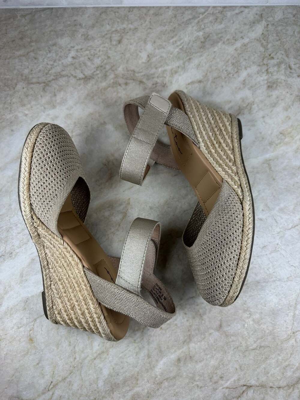 Me Too Blair Espadrille Wedge Sandals Gold Metallic Knit Womens 8.5 M - Picture 5 of 14